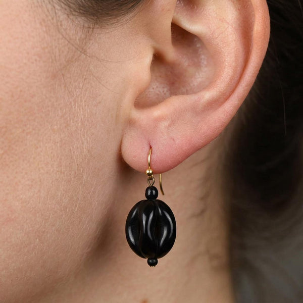 9K Gold Antique Victorian Whitby Jet Ball Earrings