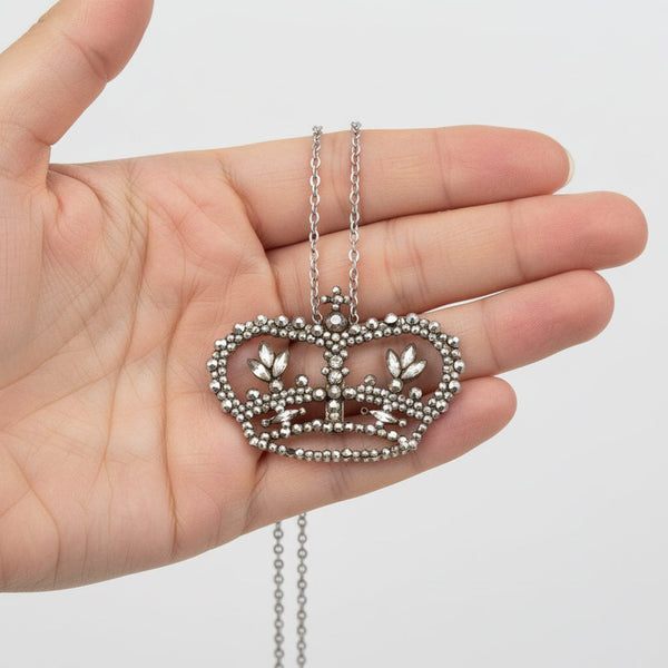 Antique Regal Crown Cut Steel Pendant Necklace - Boylerpf