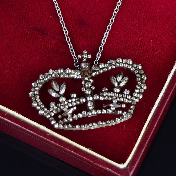 Antique Regal Crown Cut Steel Pendant Necklace - Boylerpf