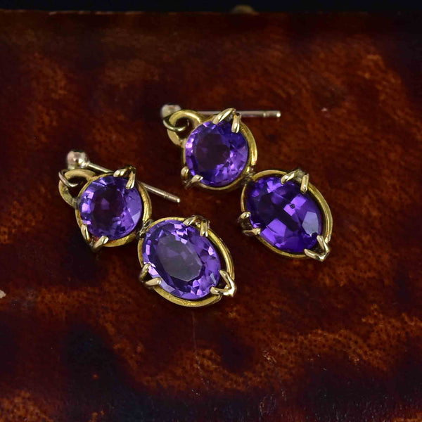 Vintage Gold Large Amethyst Stud Drop Earrings - Boylerpf