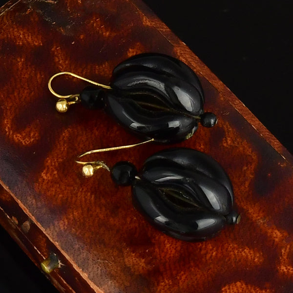 9K Gold Antique Victorian Whitby Jet Ball Earrings