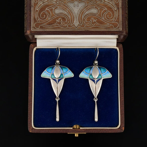 Vintage Enamel Sterling Silver Drop Earrings