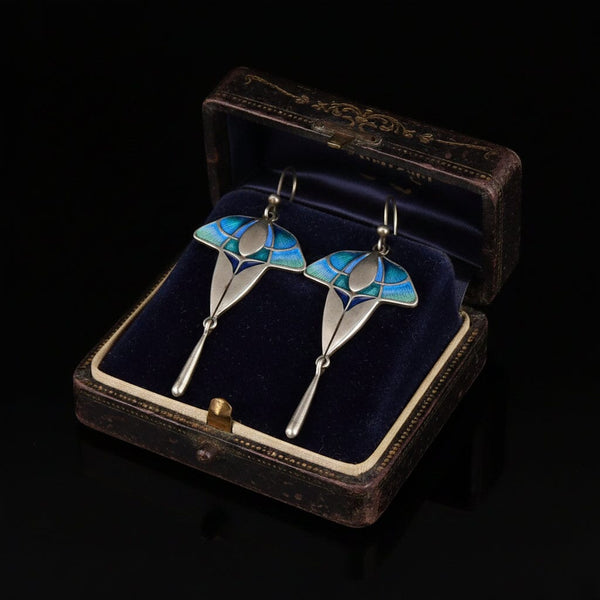 Vintage Enamel Sterling Silver Drop Earrings