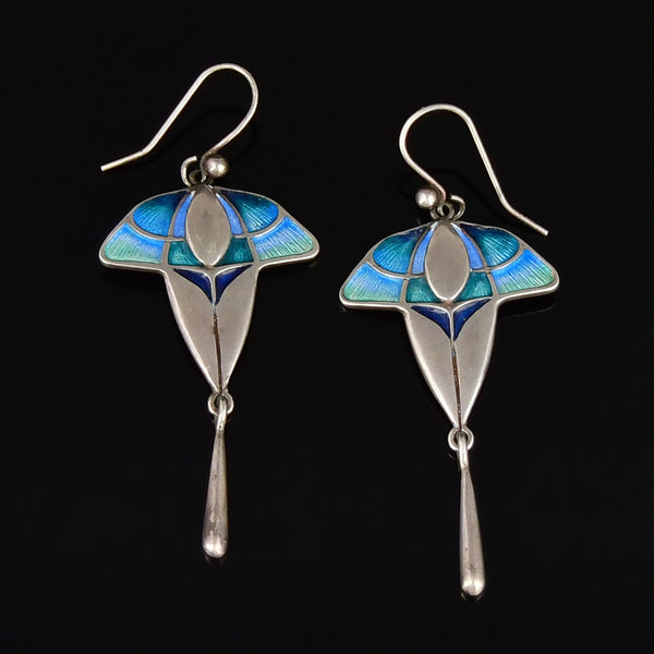 Vintage Enamel Sterling Silver Drop Earrings
