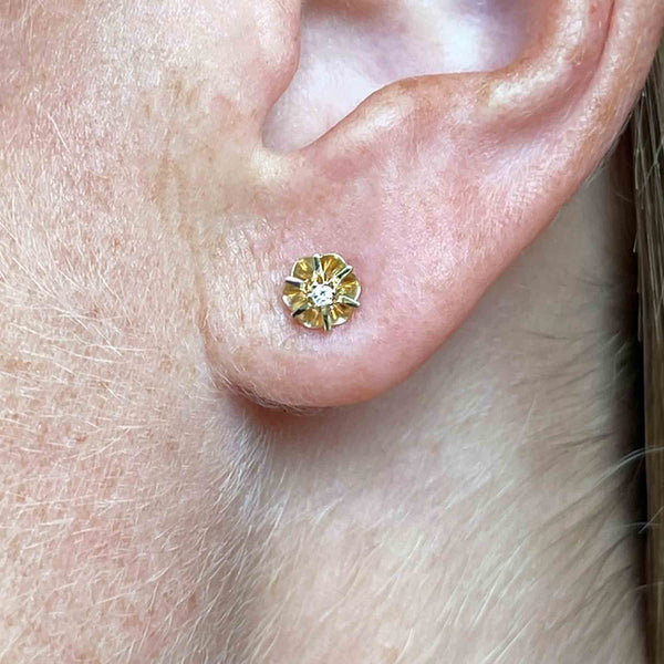 14K Gold Diamond Buttercup Stud Earrings - Boylerpf