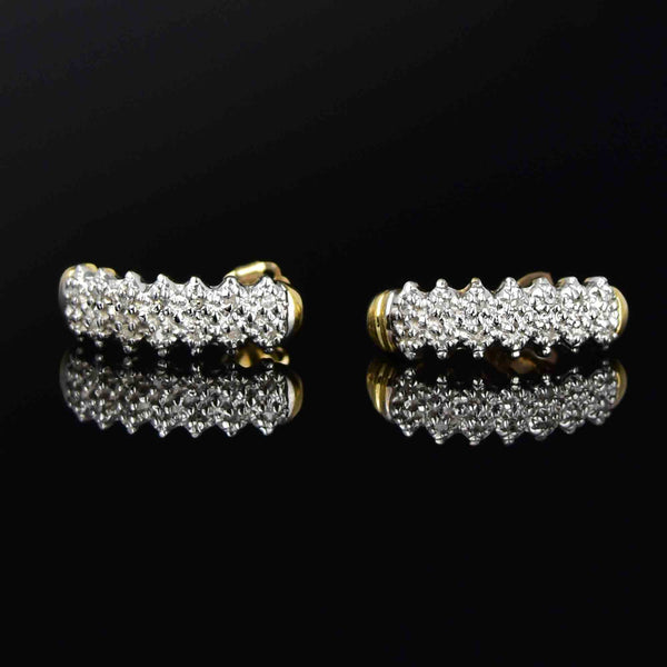 Classic 10K Gold Diamond Half Hoop Huggie Stud Earrings - Boylerpf