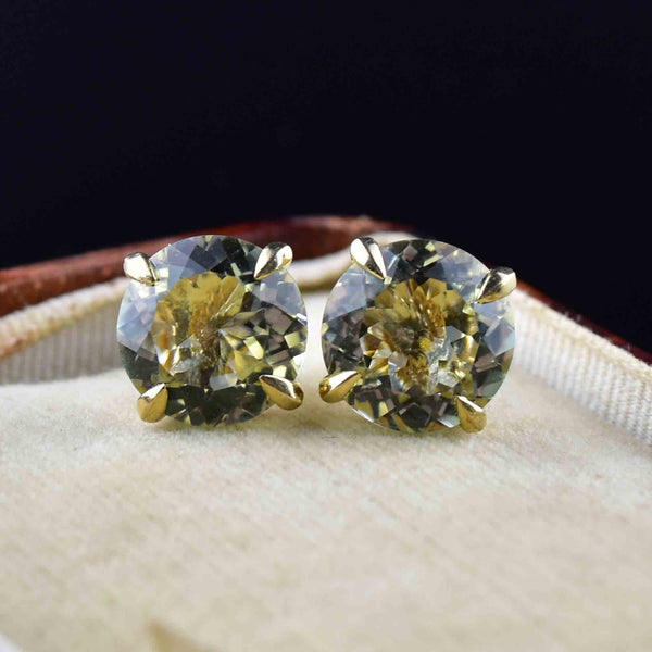 Vintage 14K Gold Green Amethyst Prasiolite Stud Earrings - Boylerpf