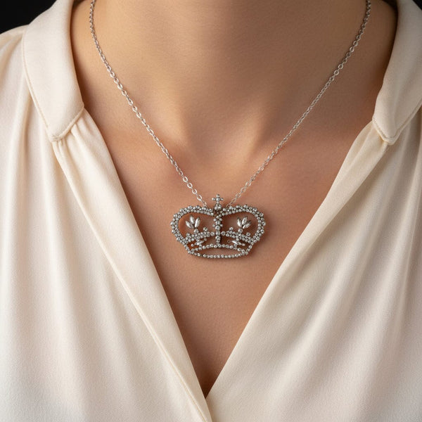 Antique Regal Crown Cut Steel Pendant Necklace - Boylerpf
