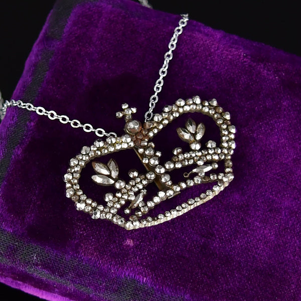 Antique Regal Crown Cut Steel Pendant Necklace - Boylerpf