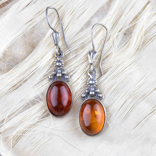 Vintage Silver Baltic Amber Statement Earrings - Boylerpf