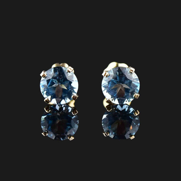Vintage Blue Topaz Stud Earrings in 14K Gold - Boylerpf