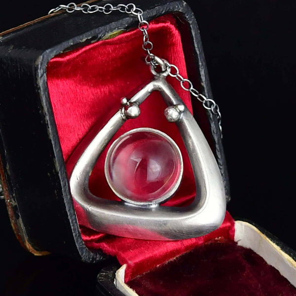 Antique Art Deco Sterling Silver Pools of Light Pendant Necklace