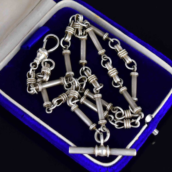 Antique Edwardian Sterling Silver Knotted Double Albert Watch Chain Necklace - Boylerpf