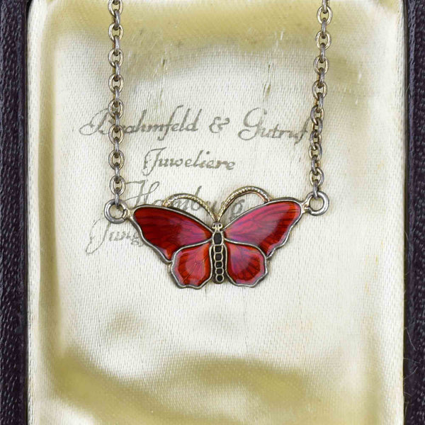 Vintage Enamel Norway Ole Petter Ranch-Olsen Butterfly Necklace - Boylerpf