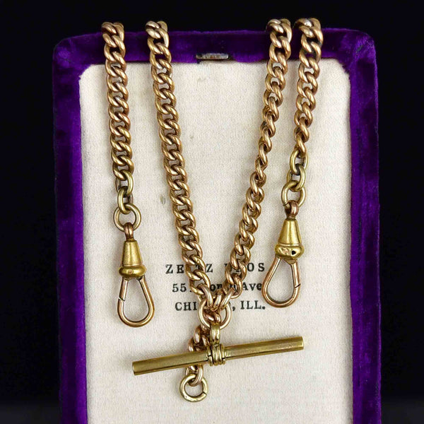 Antique Victorian Curb Link Double Albert Watch Chain Necklace - Boylerpf
