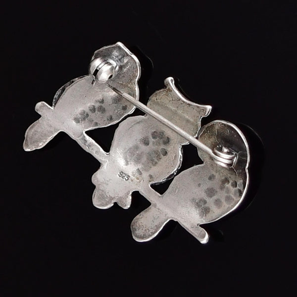 Vintage Three Wise Owls Sterling Silver Brooch