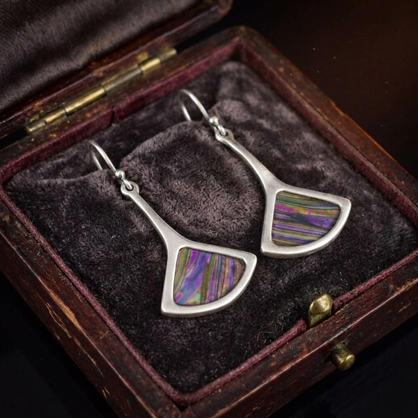 Vintage Pat Cheney John Ditchfield Stained Glass Earrings Sterling Silver