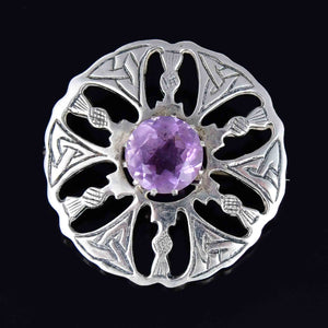Silver Scottish Thistle Celtic Knot 7 CTW Amethyst Brooch - Boylerpf