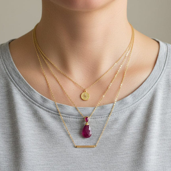 Vintage Natural Ruby 9K Gold Pendant Necklace