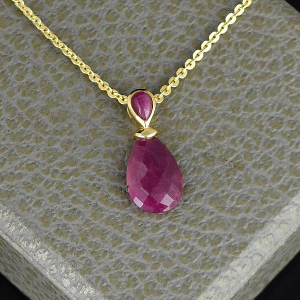 Vintage Natural Ruby 9K Gold Pendant Necklace