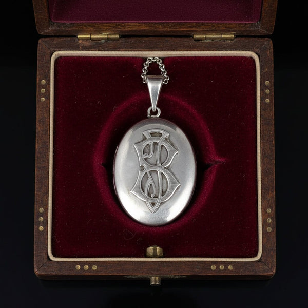 Antique Victorian Sterling Silver Mourning Locket Necklace - Boylerpf