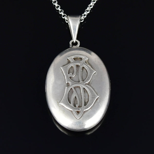 Antique Victorian Sterling Silver Mourning Locket Necklace - Boylerpf