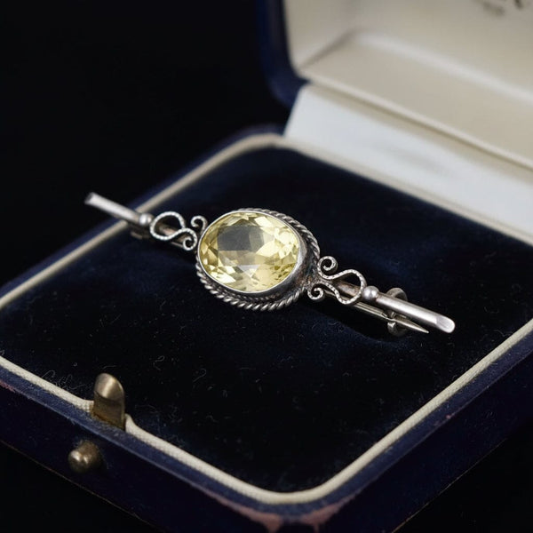 Vintage Sterling Silver Citrine Bar Brooch