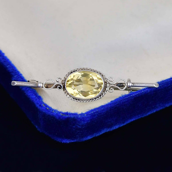 Vintage Sterling Silver Citrine Bar Brooch