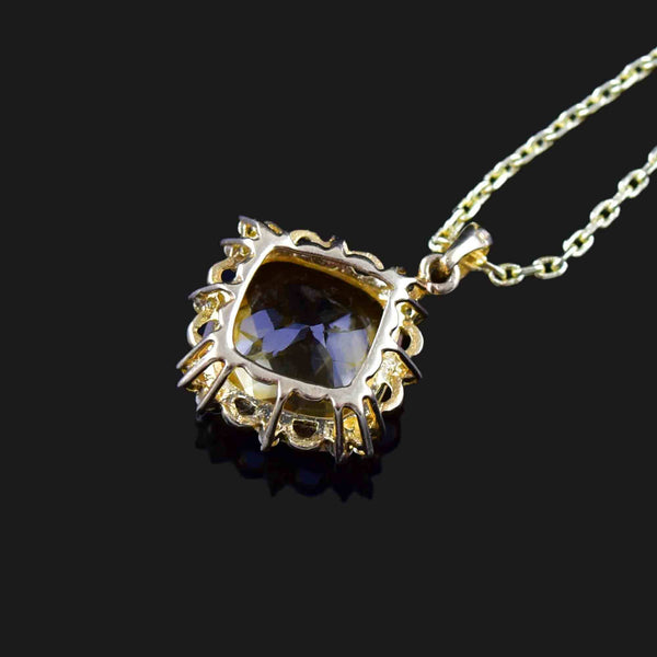 Vintage 10K Gold Spinel Checkerboard Citrine Pendant Necklace - Boylerpf