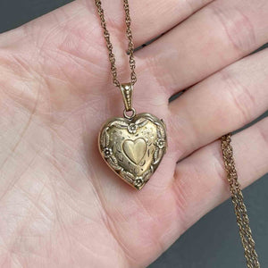 Vintage Heart Forget Me Not Gold Filled Locket Necklace - Boylerpf