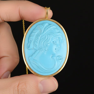 Vintage 14K Gold Blue Howlite Cameo Brooch Pendant - Boylerpf