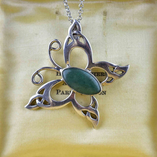 Vintage Silver Turquoise Butterfly Pendant Necklace - Boylerpf