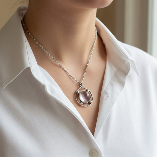 Sterling Silver Art Deco Pools of Light Pendant Necklace - Boylerpf