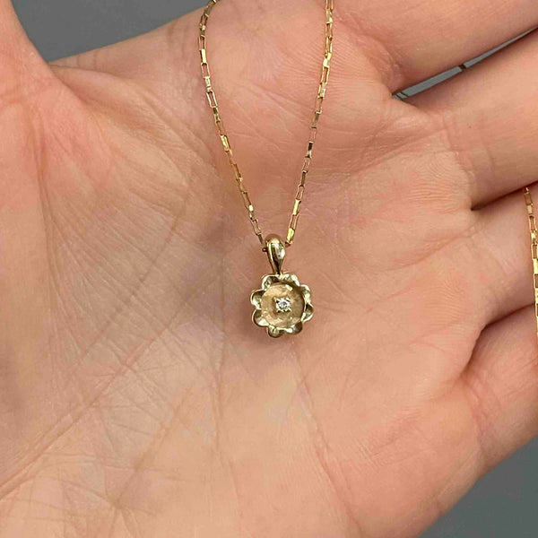 14K Gold Diamond Solitaire Buttercup Pendant Necklace - Boylerpf