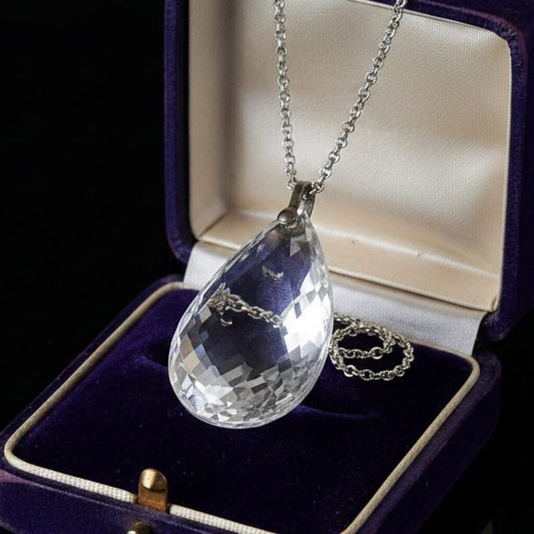 Vintage Sterling Silver Faceted Rock Crystal Pendant Necklace - Boylerpf