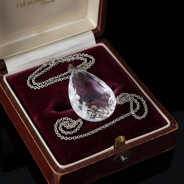 Vintage Sterling Silver Faceted Rock Crystal Pendant Necklace - Boylerpf