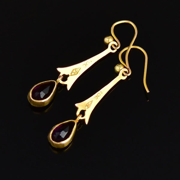 Antique Edwardian Gold Pear Cut Amethyst Drop Earrings - Boylerpf