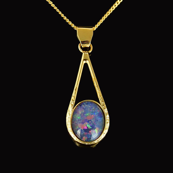 Vintage Sterling Silver Gilt Australian Opal Pendant Necklace - Boylerpf