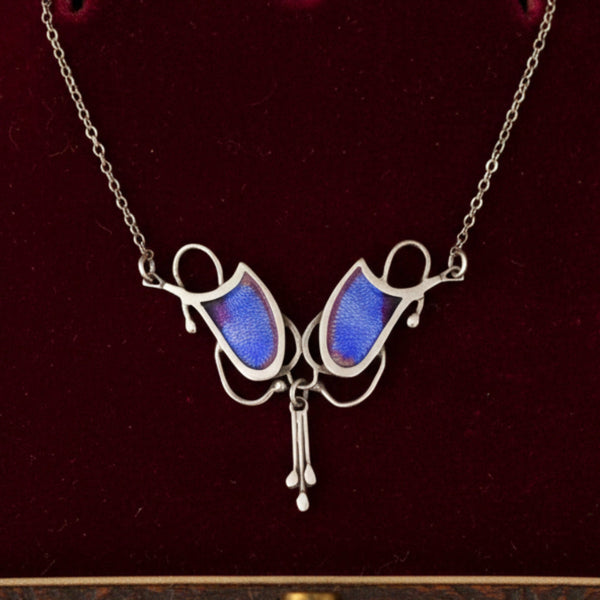 Vintage Arts & Crafts Sterling Silver Enamel Necklace
