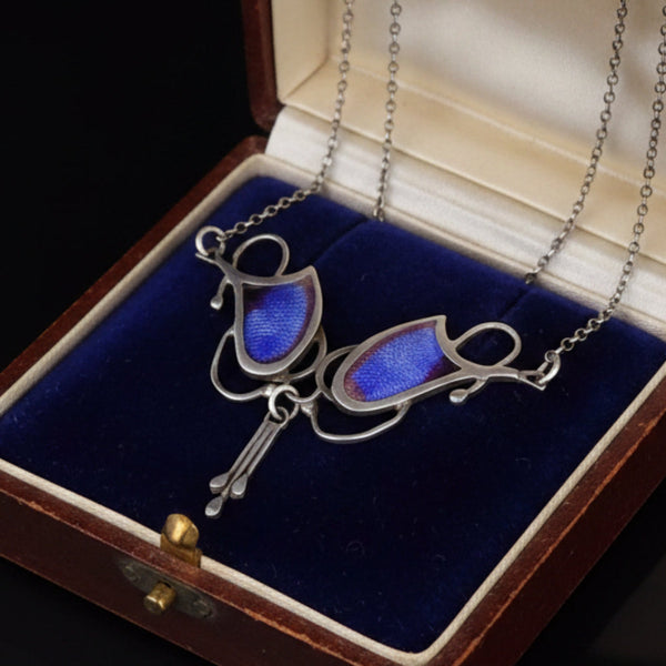 Vintage Arts & Crafts Sterling Silver Enamel Necklace