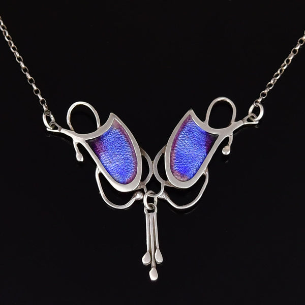 Vintage Arts & Crafts Sterling Silver Enamel Necklace