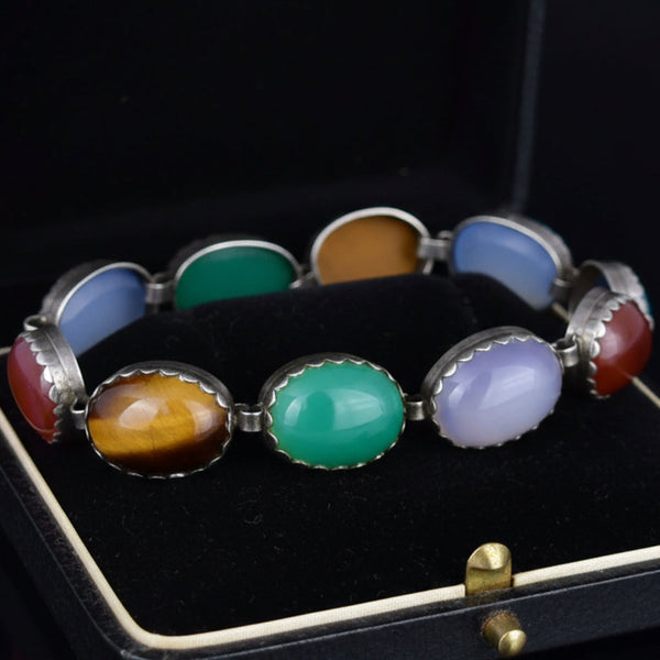 Arts & Crafts Sterling Silver Multi Gemstone Bracelet