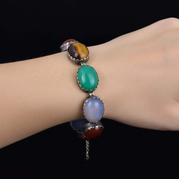 Arts & Crafts Sterling Silver Multi Gemstone Bracelet