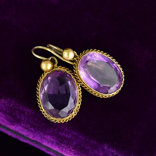 Antique Victorian Gold 7.5 Carat Amethyst Drop Earrings - Boylerpf