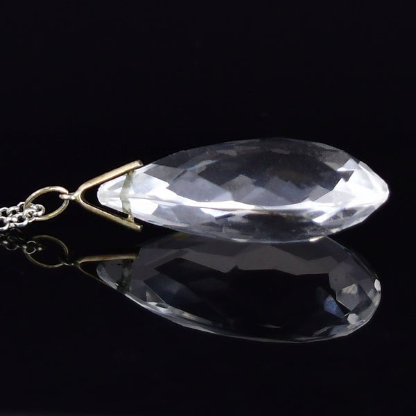 Antique Art Deco Rock Crystal Teardrop Pendant Necklace
