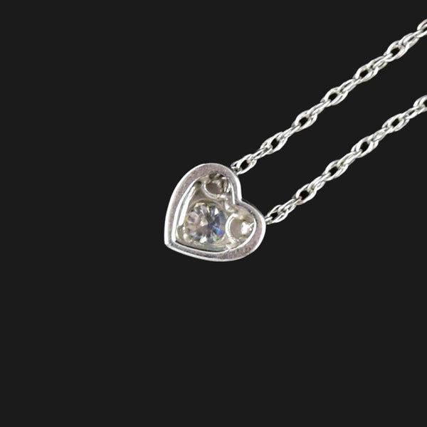 Vintage 10K White Gold Diamond Heart Slider Pendant Necklace - Boylerpf