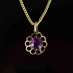 Vintage 14K Gold Amethyst Floral Charm Pendant Necklace - Boylerpf