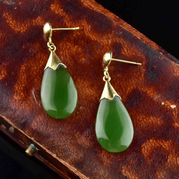 14K Gold Natural Jade Teardrop Earrings - Boylerpf