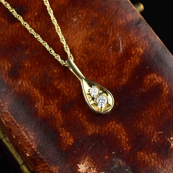 Vintage 14K Gold Diamond Teardrop Pendant Necklace - Boylerpf
