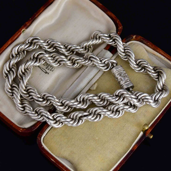 Antique Heavy Sterling Silver Twisted Rope Chain Necklace - Boylerpf
